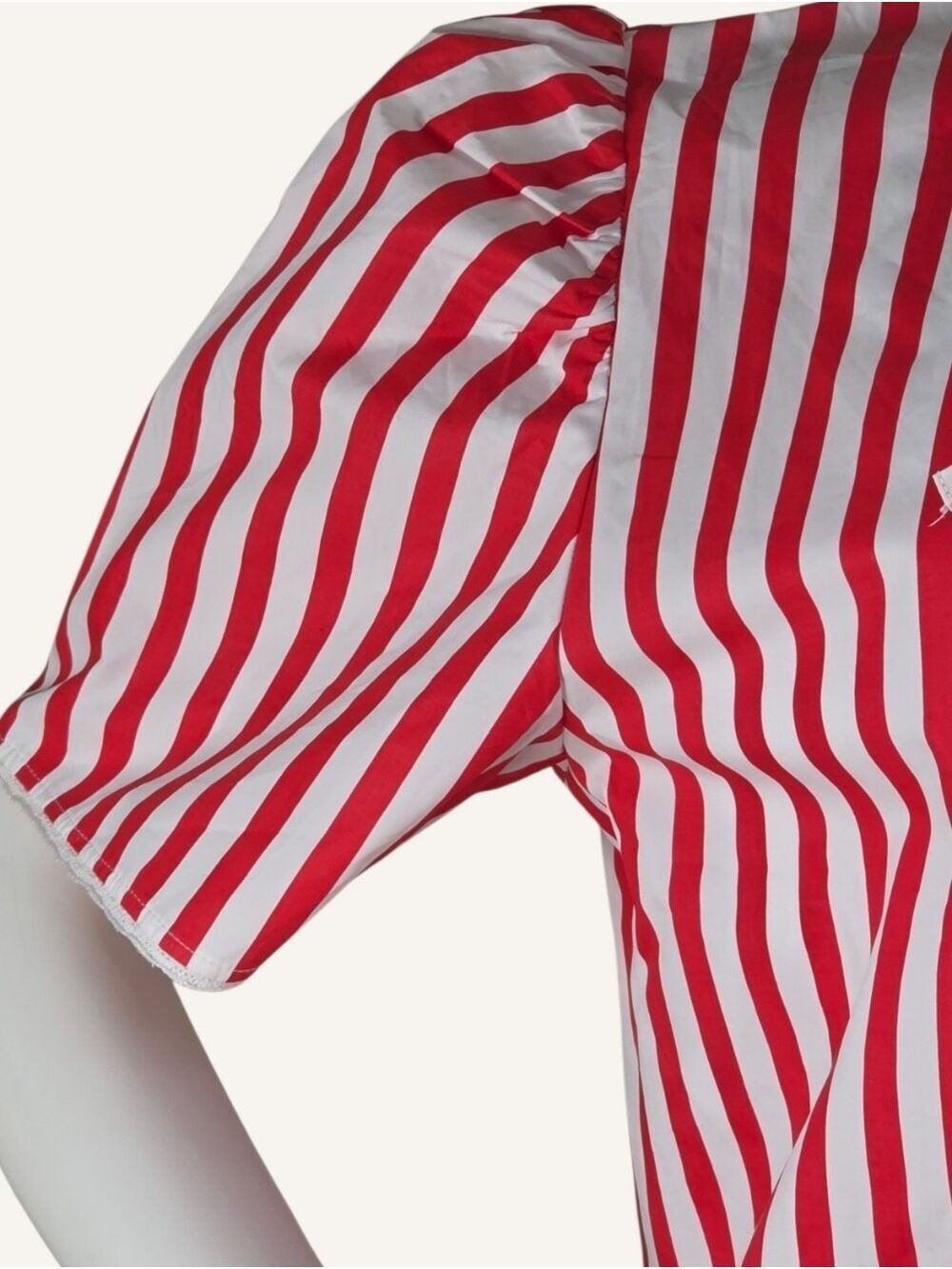 Brunette The Label Red Stripe Tie Front Poplin Top M/L NWT Cottagecore - Picture 5 of 10